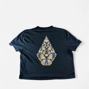 Volcom Black Butterfly Graphic Pocket Tee Cropped Skate Y2K Size S